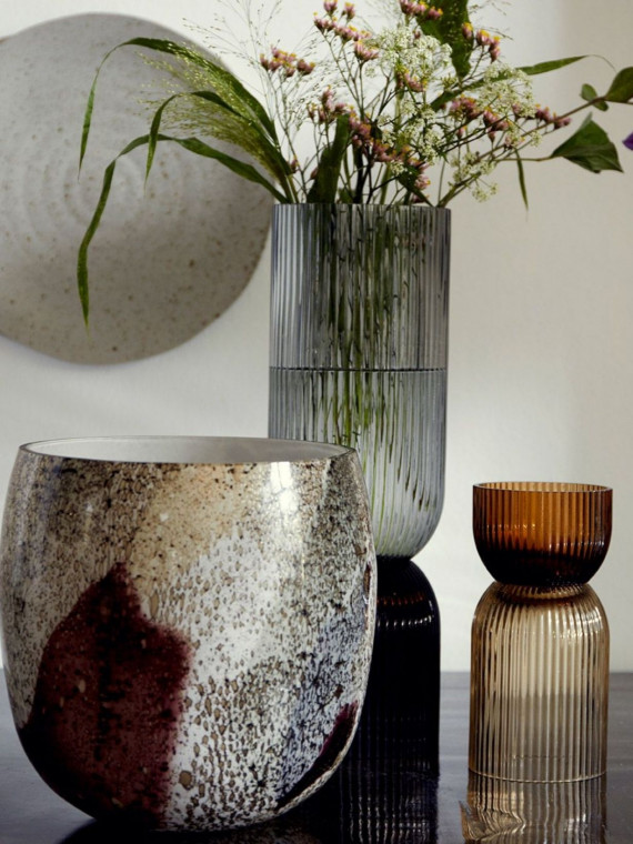 Nordal - Amber glass candlestick vase, Riva S