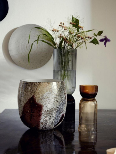 Nordal - Vase bougeoir en verre noir/gris, Riva Tall