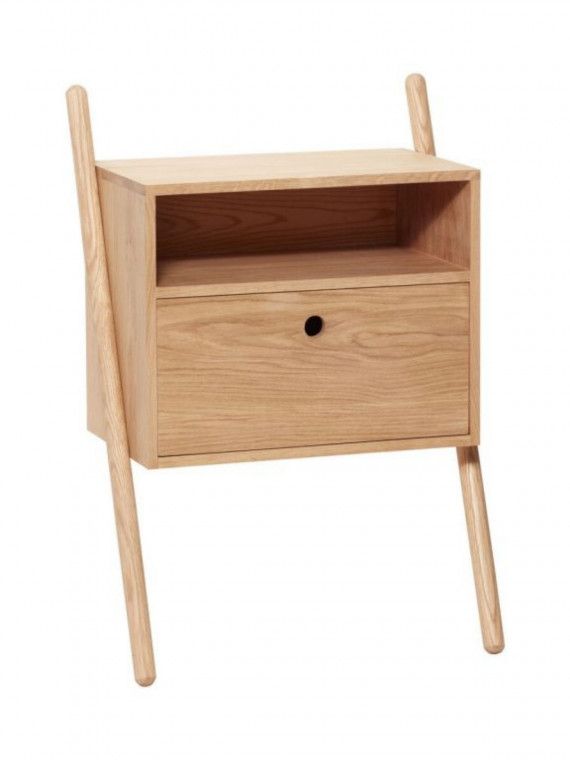 Oak bedside table with drawer, Annelise Hübsch wood