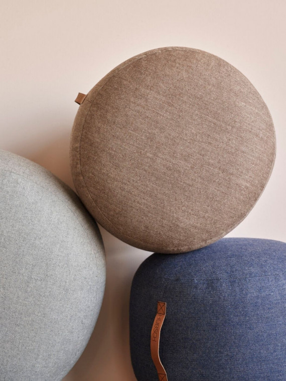 Lena blue brown grey woolen pouf from Hubsch leather strap
