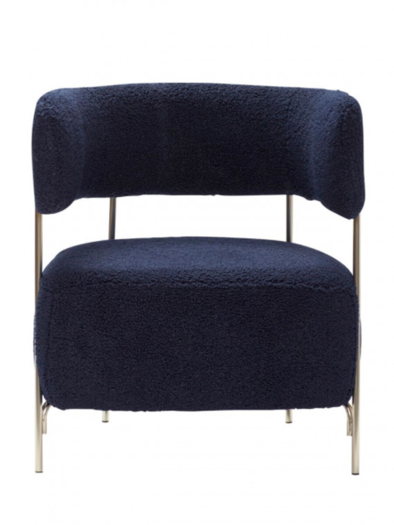 Hubsch-Fauteuil en métal et tissu bouclette bleu Solveig