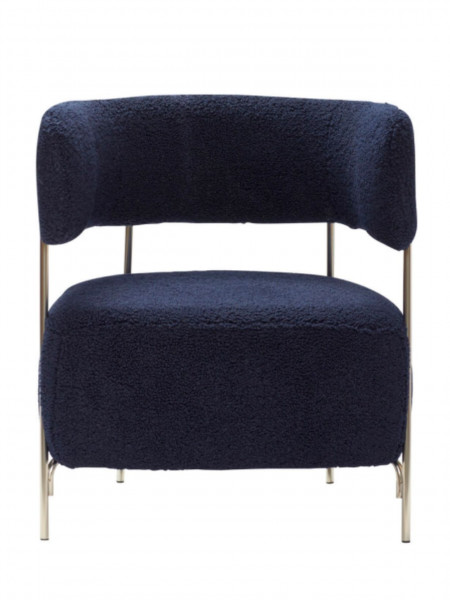 Armchair in metal and blue bouclette fabric, Solveig