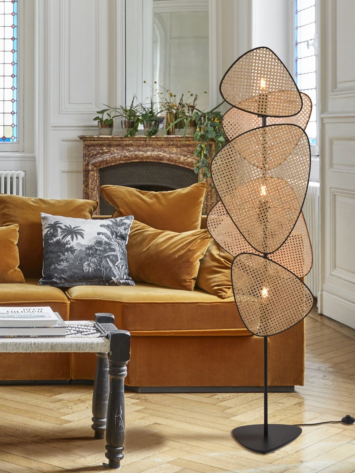 Market set natural Screen Rattan floor lamp