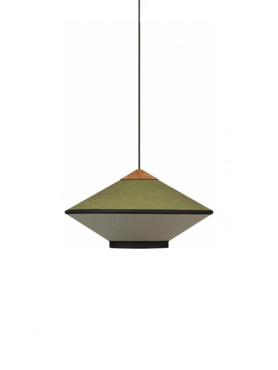 Velvet and bamboo pendant lamp Cymbal small evergreen green
