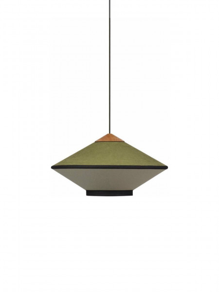 Velvet and bamboo pendant lamp Cymbal small evergreen green