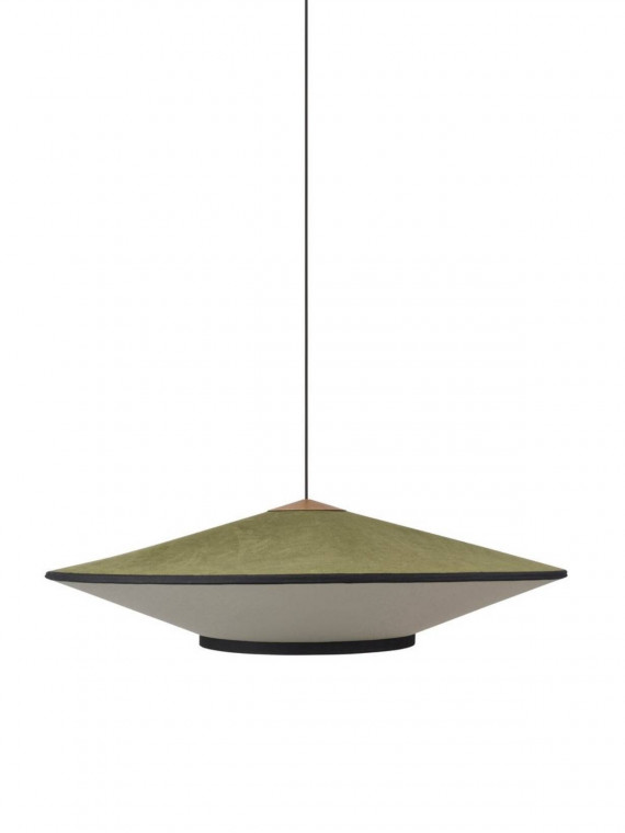 Velvet and bamboo pendant lamp Cymbal L evergreen green