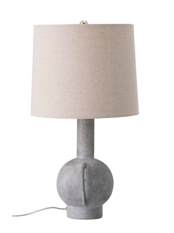 Bloomingville mean Grey terracotta lamp with beige linen shade