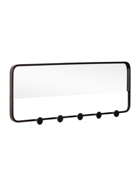 Hubsch 5 hook black metal coat rack with mirror Lund