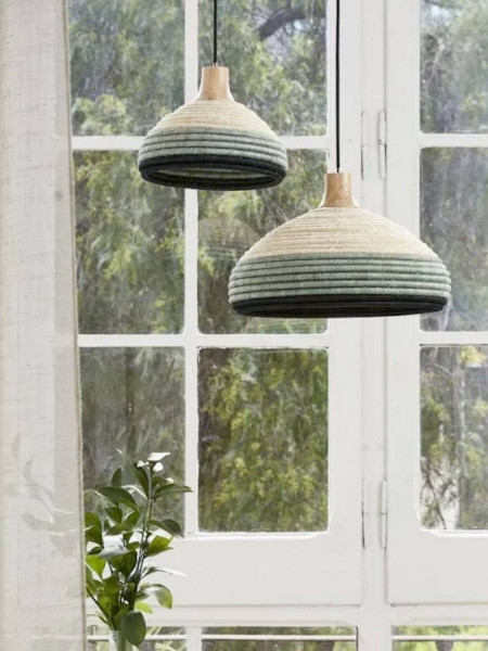 Pendant lamp in woven Abaca, Grass blue Le Forestier