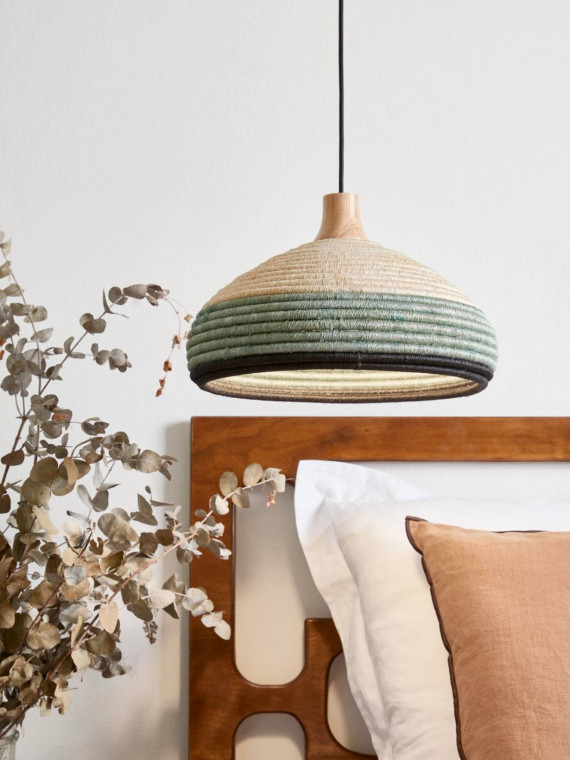 Pendant lamp in woven Abaca, Grass blue Le Forestier