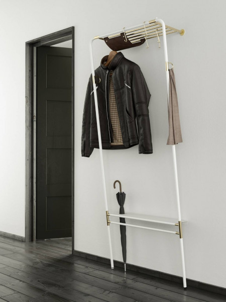 Steel and leather clothes rack Lean on me by Umage