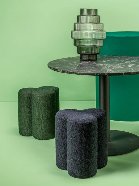 Clover stool in green curly fabric Pols Potten