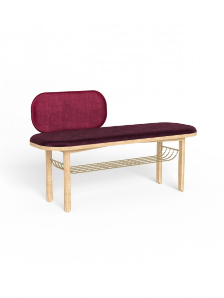 Side bench in natural oak and brushed brass, Eustache Hartô