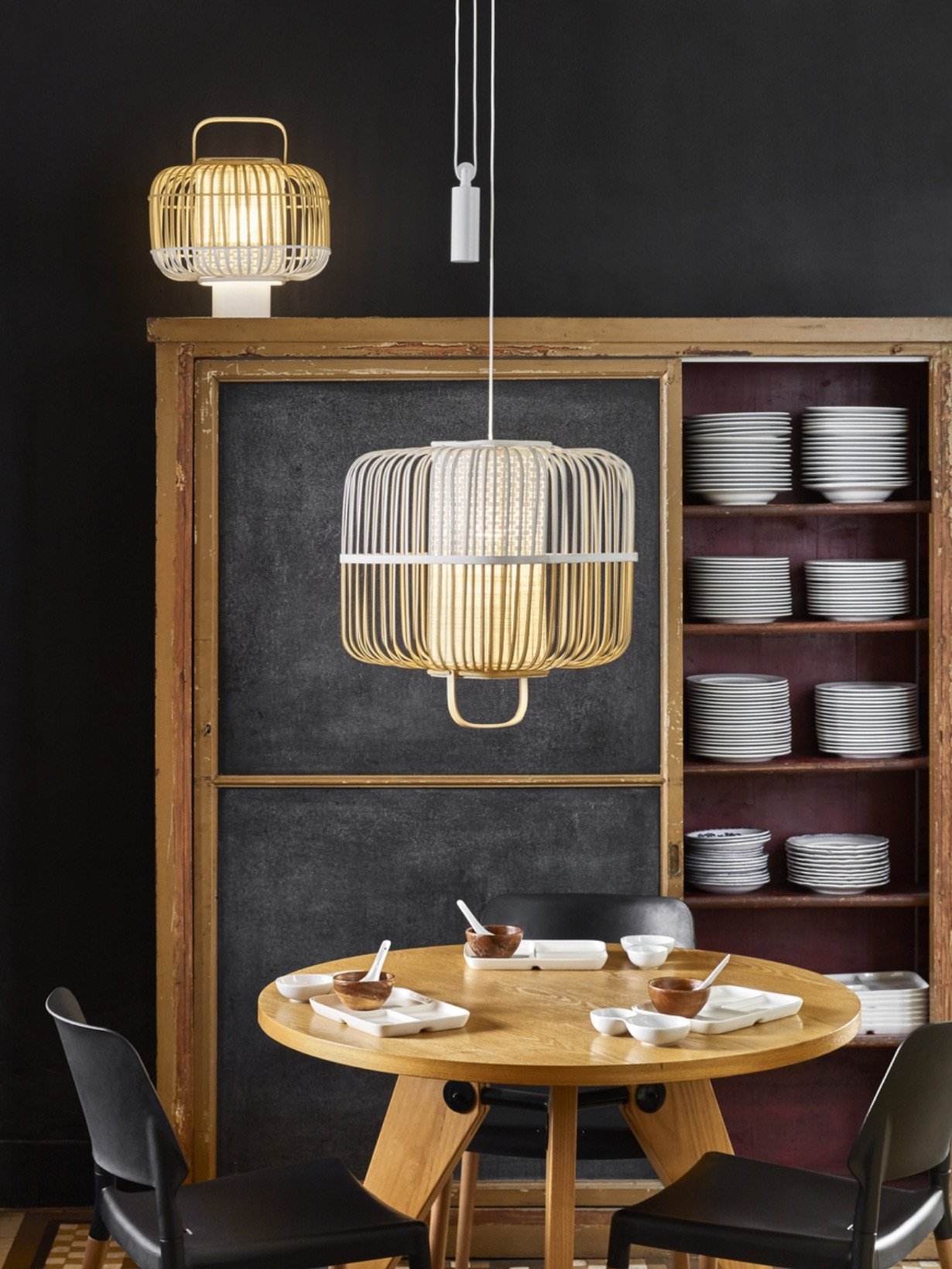 Natural bamboo hanging lamp, Bamboo Square M Forestier