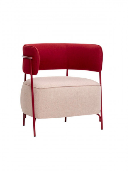 Lounge Chair in metal and rose/red bouclette fabric, Teddy Hübsch