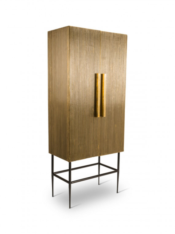 Golden metal cabinet, Ribbel Tall Pols Potten