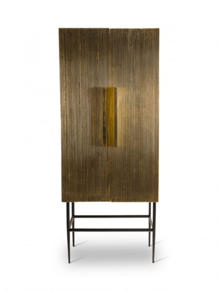 Golden metal cabinet, Ribbel Tall Pols Potten
