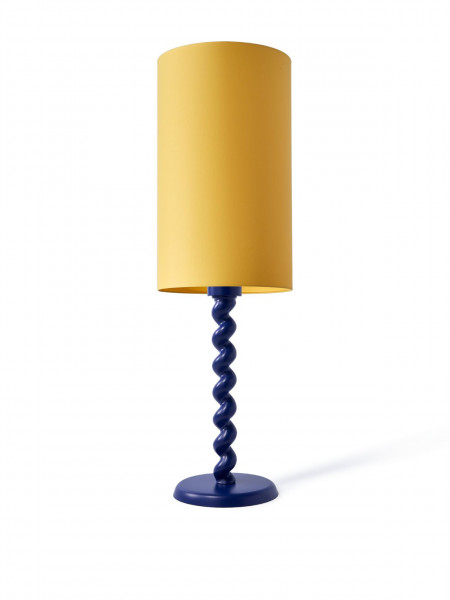 Lampe à poser avec abat-jour jaune et pied bleu foncé Twister Pols Potten