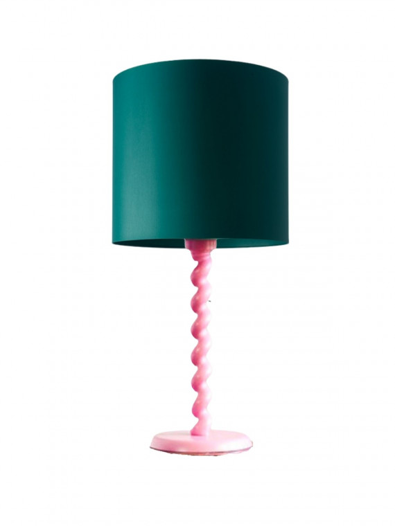 Pols Potten Twister Table lamp with pink foot and green shade H45cm