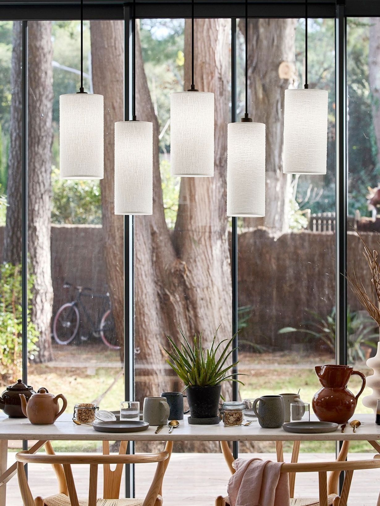 Metal and fabric hanging lamp with 5 lights, Cosiness 5L Market Set