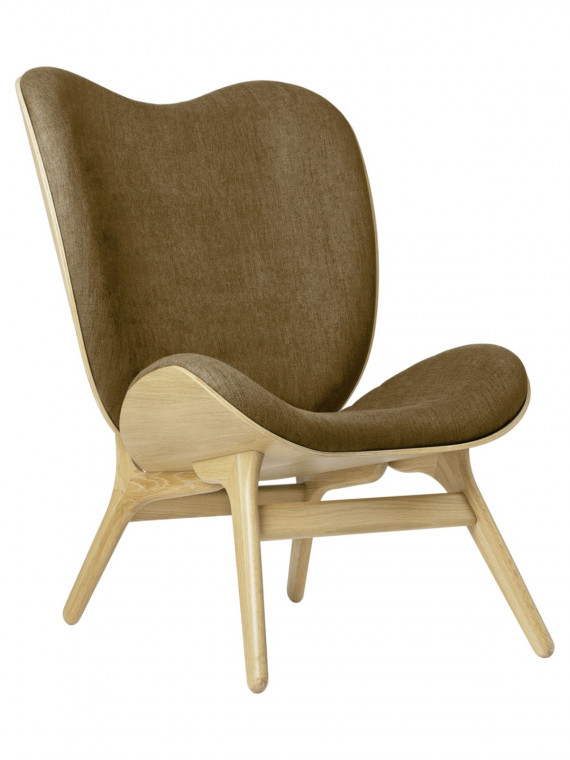 Umage  A conversation piece natural oak and brown sugar textile armchair