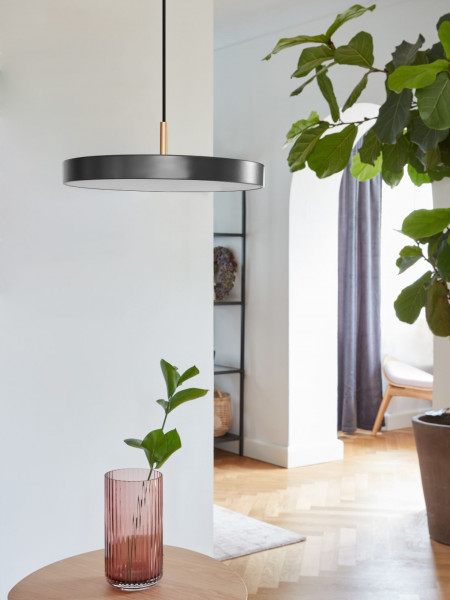 LED hanging light with brass top, Asteria Mini, anthracite grey