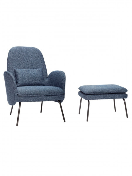 Hübsch Blue fabric armchair with footrest Lars