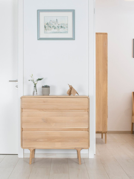 3-drawer oiled bleached oak chest of drawers, Fawn