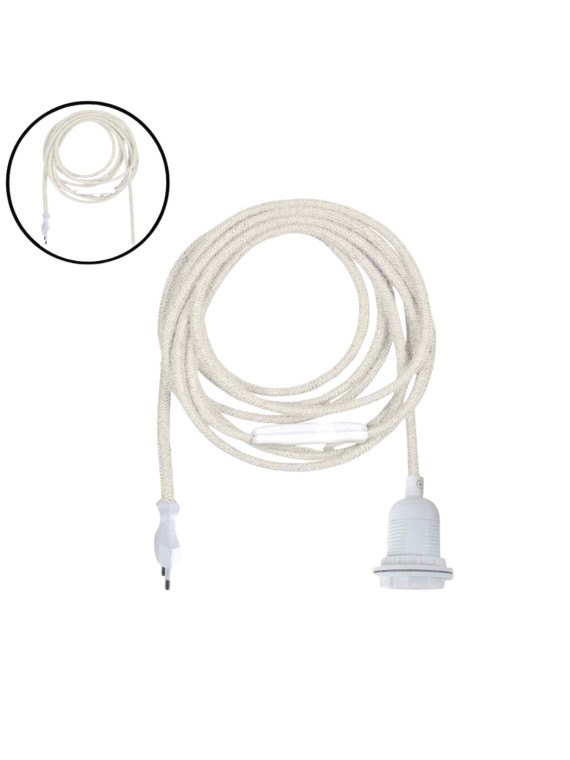 Opjet Cable de Suspension en coton avec douille blancheur prise secteur