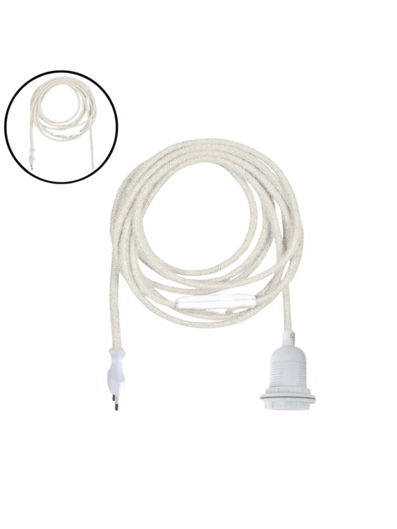 Opjet Cotton cable for pendant light with white plug socket