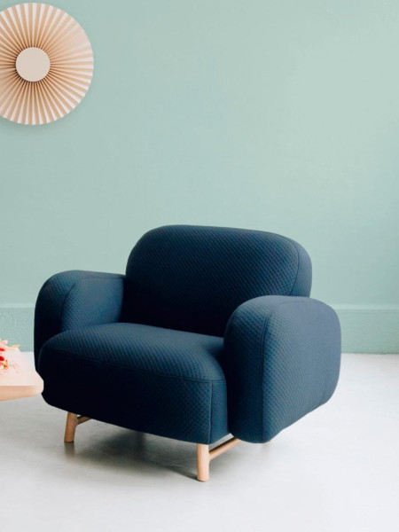 Auguste solid wood armchair cobalt blue fabric