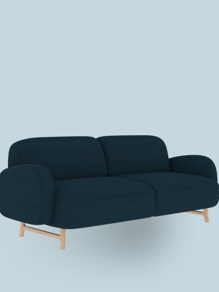 Harto 3-seater sofa Auguste in solid wood and cobalt blue fabric
