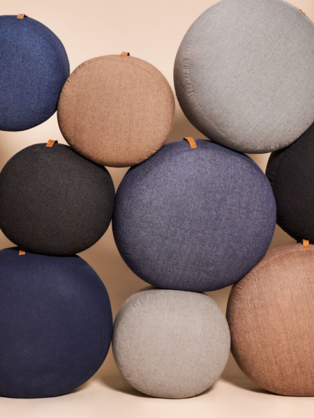 Hubsch Mochi wool pouffe with leather strap Ø50 cm