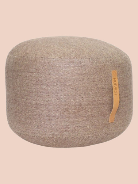 Hubsch Brown Mochi wool pouffe with leather strap Ø50 cm