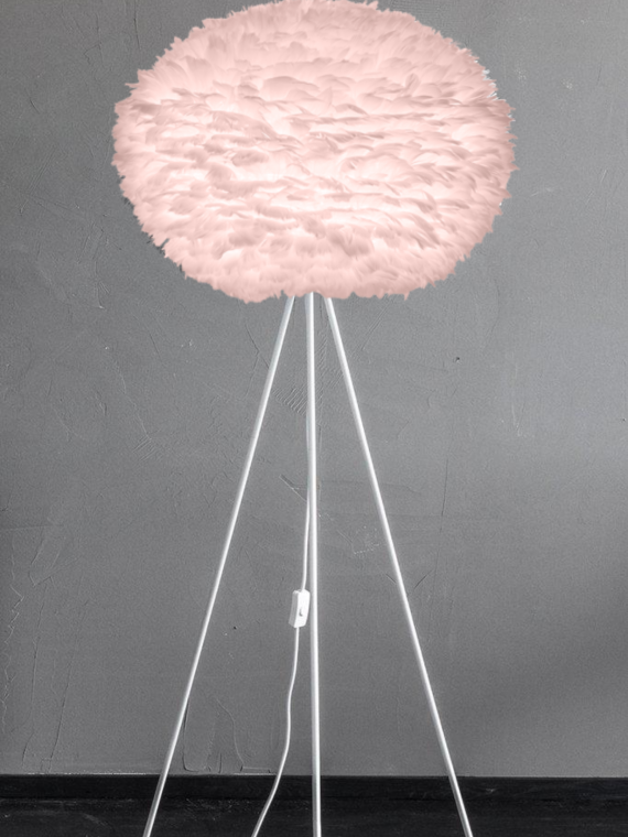 UMAGE - Floor lamp in goose feather, Eos large pink and Tripod floor white - MBS Design