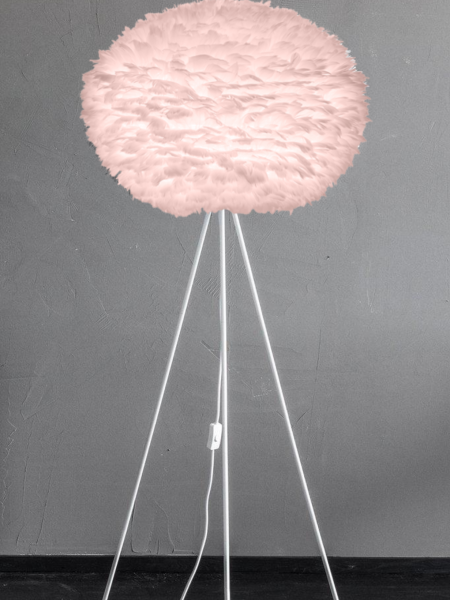 UMAGE - Floor lamp in goose feather, Eos large pink and Tripod floor white - MBS Design