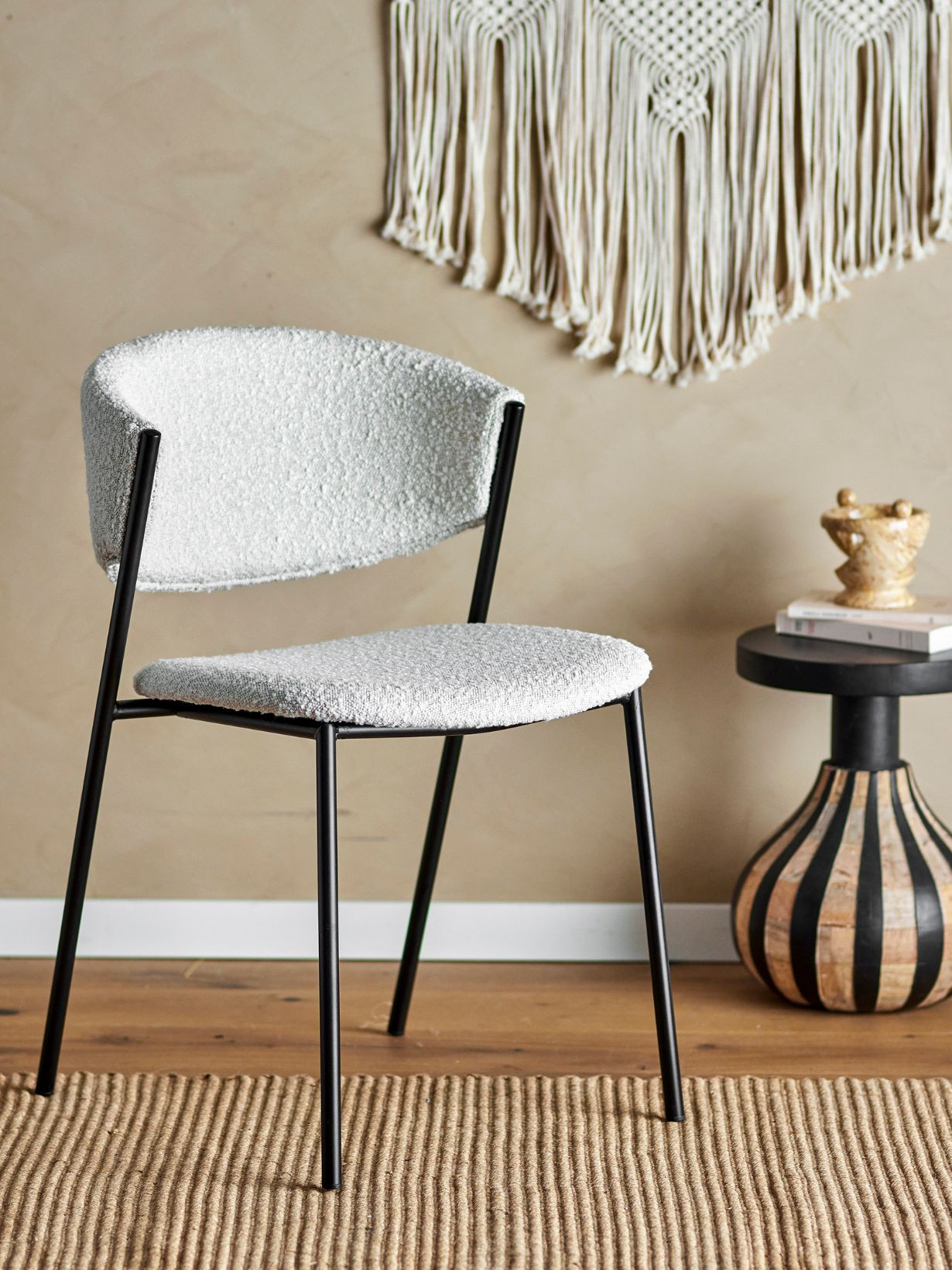 bloomingville chair fabric bouclé white marlo