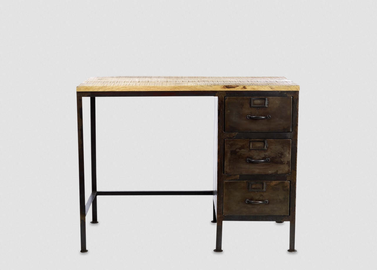 Bureau en fer et en bois de manguier - Dimensions : L 110,5 x P 60 x H 85 cm - Prix : 795,00€