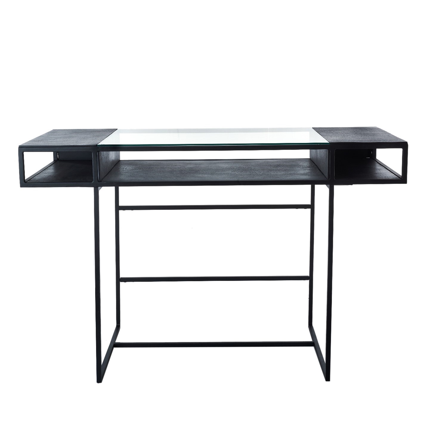 Bureau en verre, en fer et en aluminium- Dimensions : L 119 x l 59 x H 75,5 cm - Prix : 899,00€