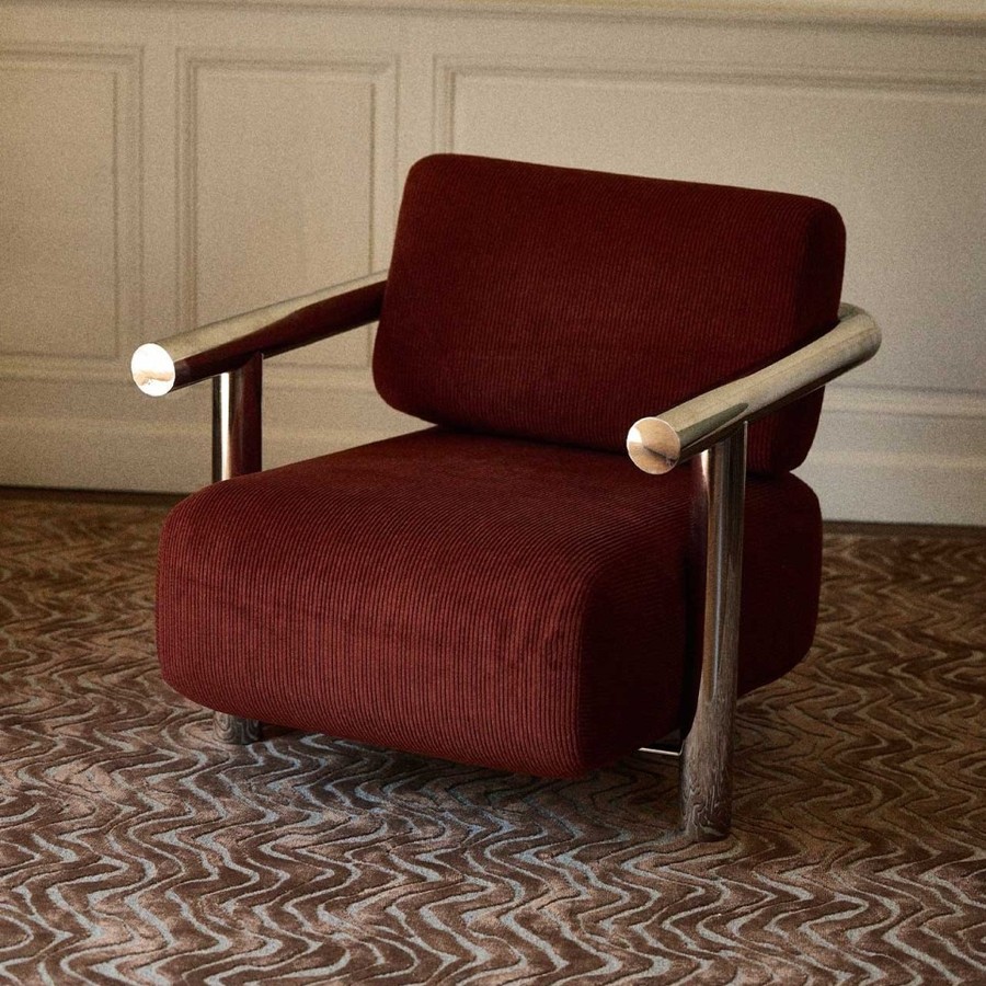 Fauteuil Claude 70 Gabrielle Paris inox poli velours jaspe en ambiance