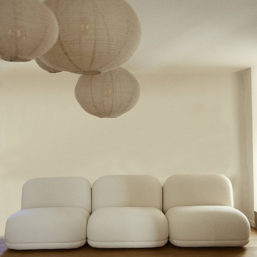 Gabrielle Paris Gaston 3-seat sofa cream boucle · three-quarter view