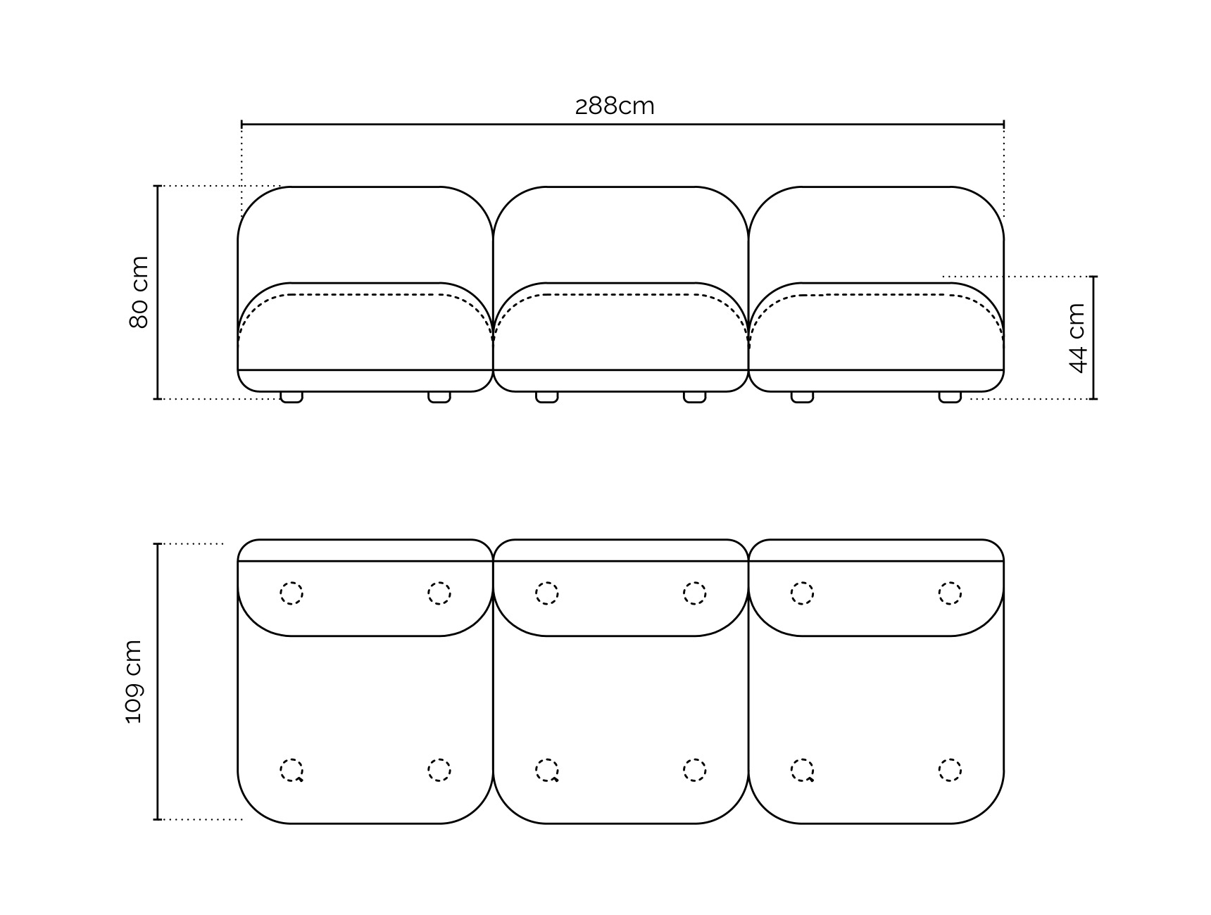 Gabrielle Paris Gaston 3-seat sofa · dimension diagram