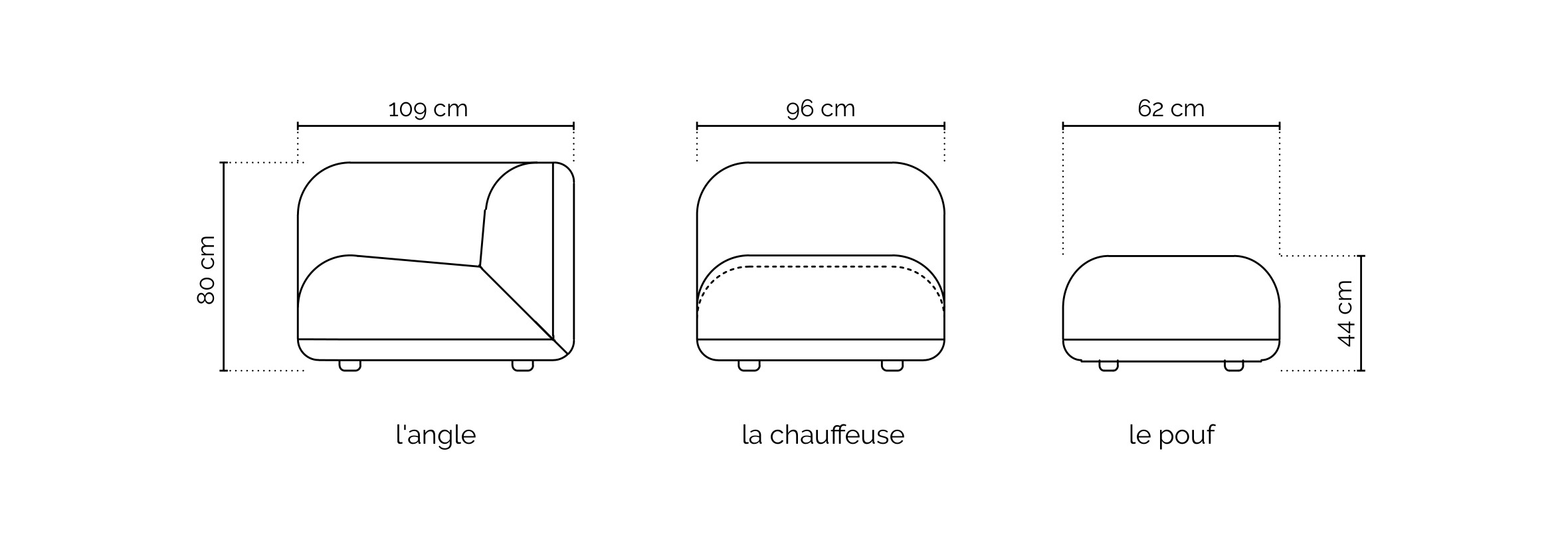 Gabrielle Paris module d'angle Gaston · schéma des dimensions