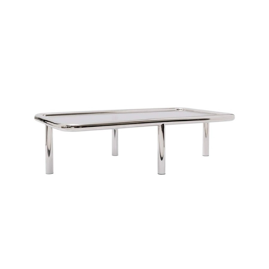Table basse Margaux Gabrielle Paris structure inox poli vue de trois quarts